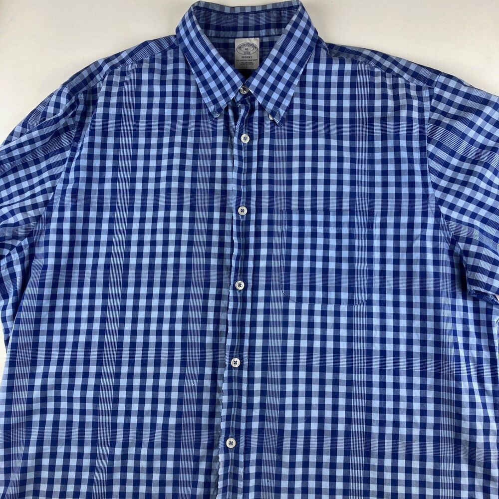 Brooks Brothers Regent Fit Blue Check Button Down Shirt XL 1818